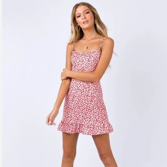 Princess Polly Dresses & Skirts - Princess Polly Deniz Red Blush Floral Mini Dress Women's US 6 Smocked back